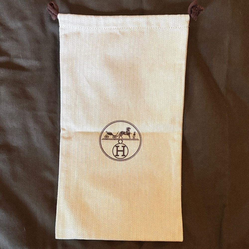 Hermes Beige Drawstring Dust Bag with Dark Brown Logo